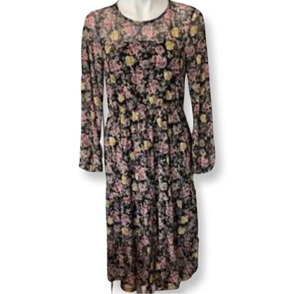 Maurices Black Ditsy Floral mesh Ruffle Hem Knee-length Dress - Picture 3 of 11